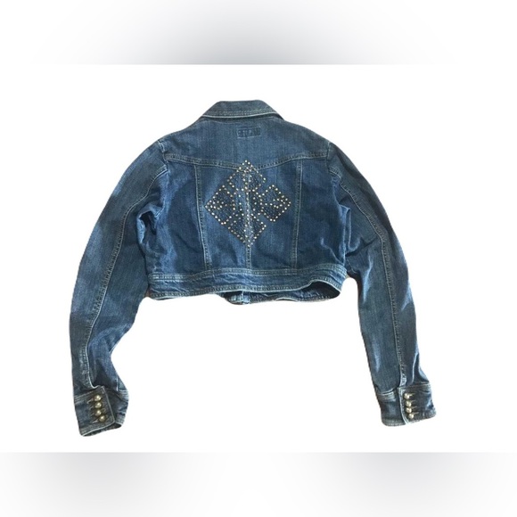 UB Jeans women’s large cropped denim jacket, rhinestone beaded, Y2K, dark blue - Picture 2 of 12